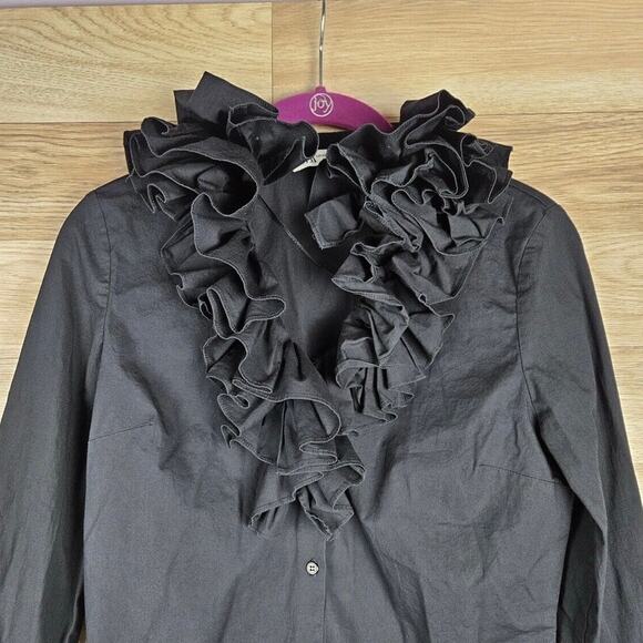 Zara Ruffle Poplin Black Button Blouse Women’s XS - Picture 3 of 7